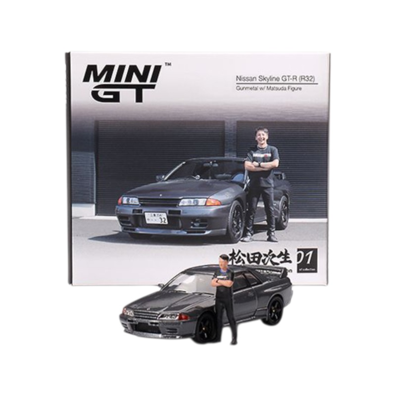 Mini GT Nissan Skyline GT-R (R32) Gunmetal W/ Matsuda Figure Code-869 1:64 Scale