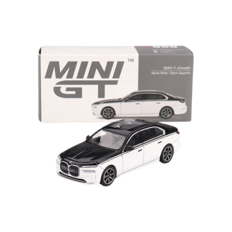 Mini GT BMW i7 xDrive60 (Alpine White/Black Sapphire) 1:64 Scale