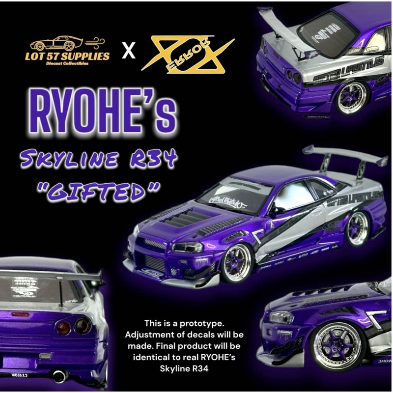 404Error 1/64 Skyline GT-R R34 Ryohe's GIFTED Purple with White Strips