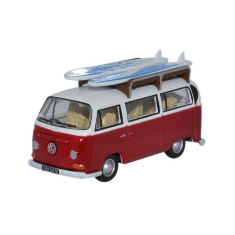 VW Bay Window Bus/Surfboards Montana Red/White - 1:76 S