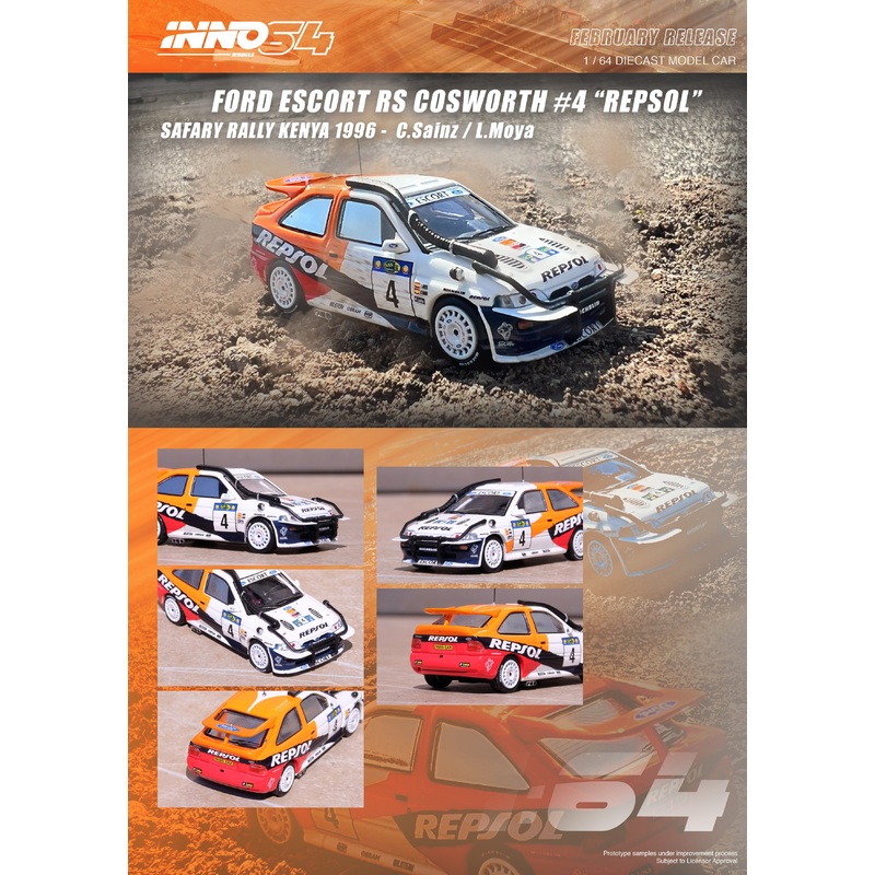 Inno64 1/64 FORD ESCORT RS COSWORTH #4 REPSOL SAFARI RALLY KENYA 1996 C. Sainz / L. Moya