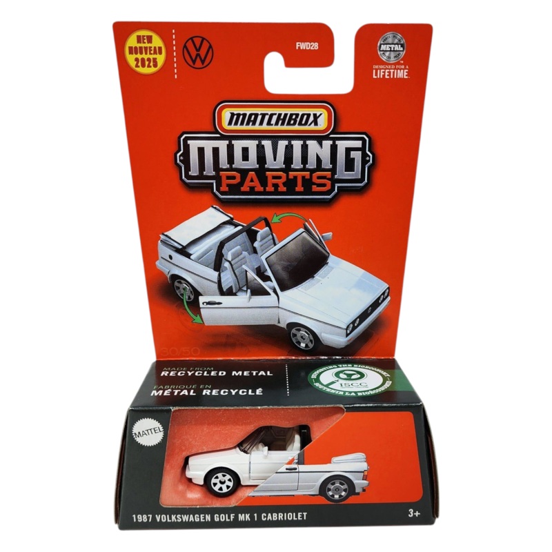 Matchbox Moving Parts 1987 Volkswagen Golf MK7 1 Cabriolet Imported Mainline 1:64 Scale