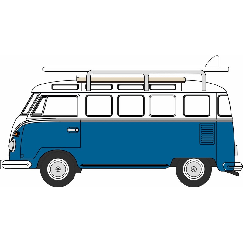 VW T1 Samba Bus/surfboards Gulf Blue/White 1:76