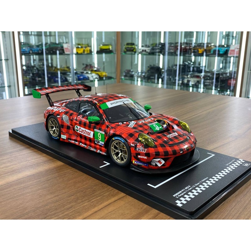 1/18 Diecast  ixo Models PORSCHE 911 GT3 R #9 S. Hargrove / L. Kern / D. Olsen / Z. Robichon 24h Daytona 2019 Racing Red / green