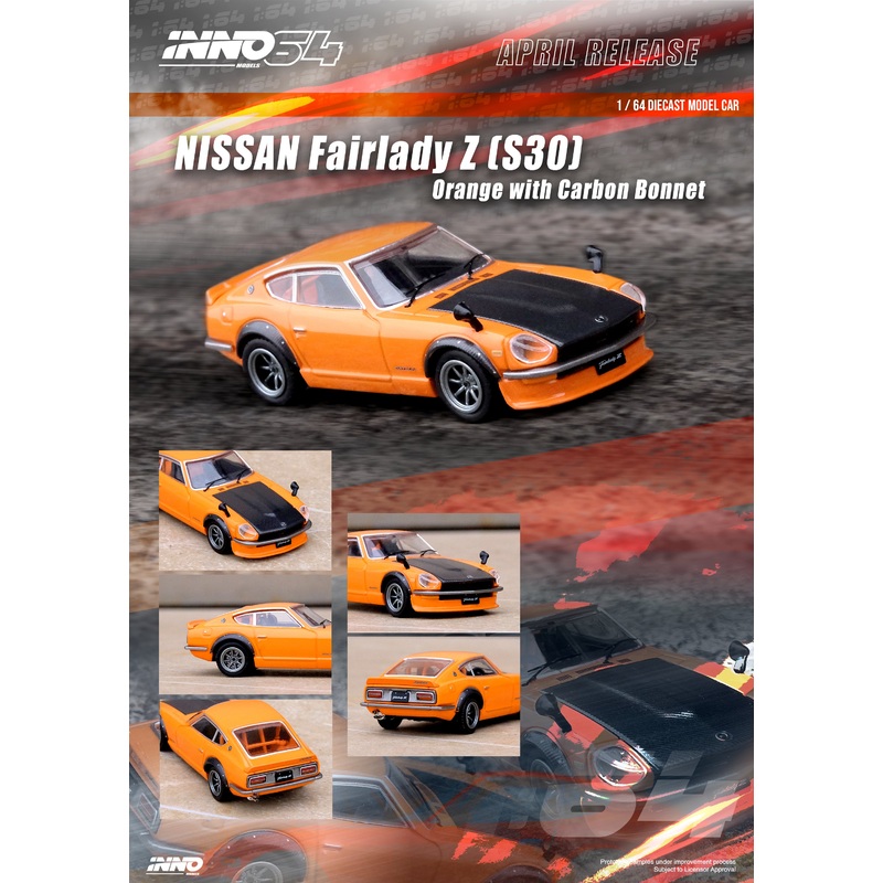 Inno64 1/64 NISSAN FAIRLADY Z (S30) Orange With Carbon Bonnet