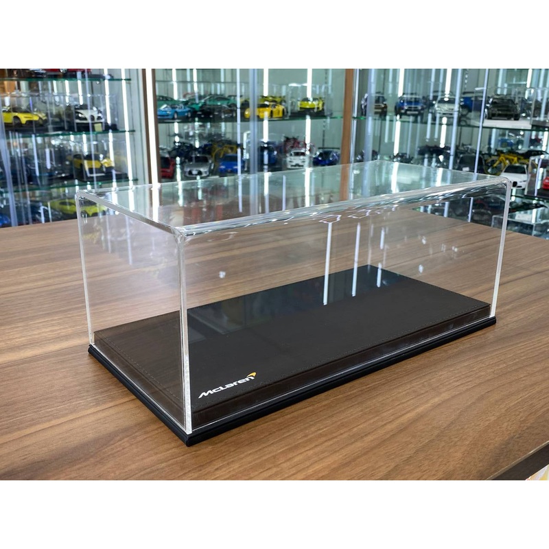 1/18 Acrylic Display Case  Black Leather Base with McLaren Logo Print