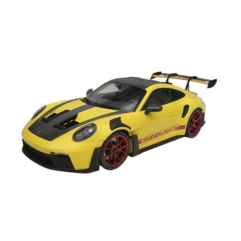 Minichamps 2023 Porsche 911 992 GT3 RS Yellow w/ Weissach Pkg, Pyro Red Wheels & Deco 1:18