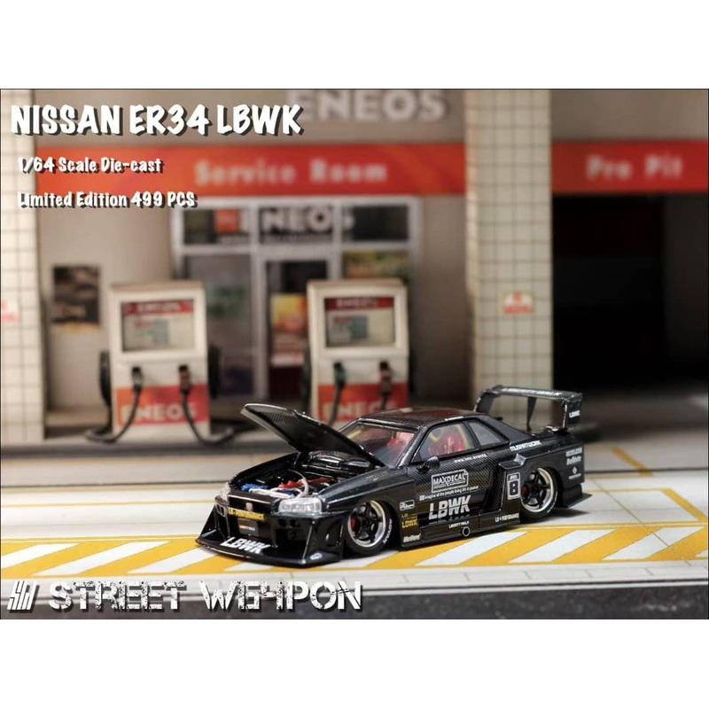 Street Weapon 1/64 Skyline GT-R R34 LB Super Silhouette ER34 - Full Carbon Black 8# Livery