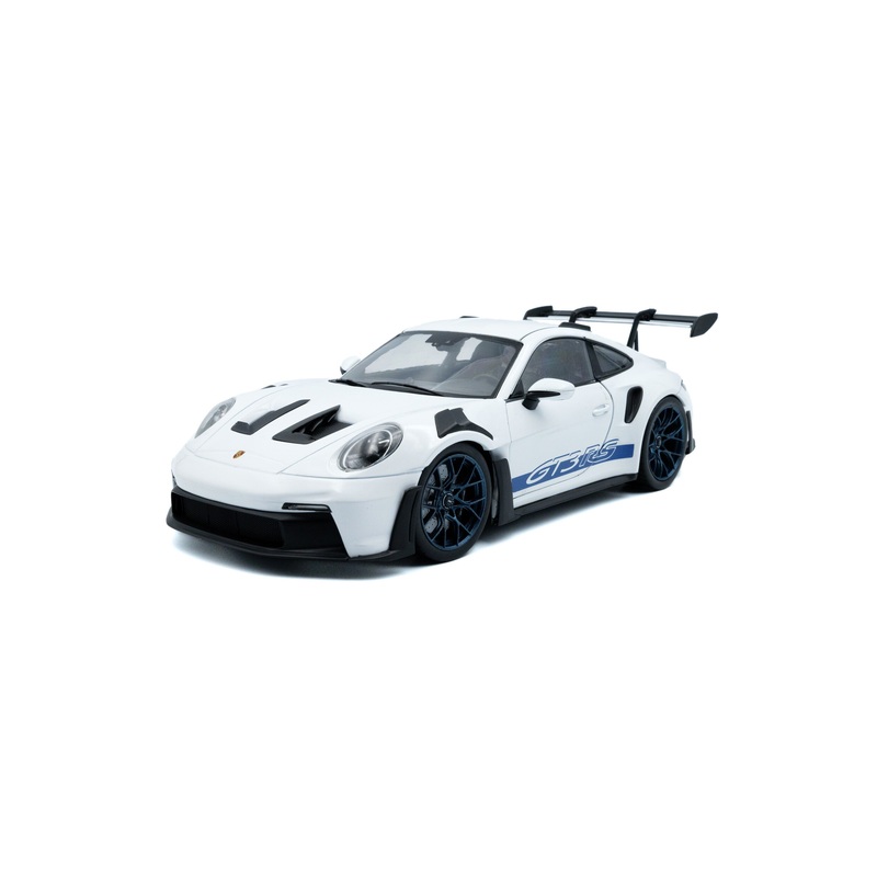 Solido 2024 Porsche 911 992 GT3 RS White w/ Indigo Blue Wheels and Deco 1:18