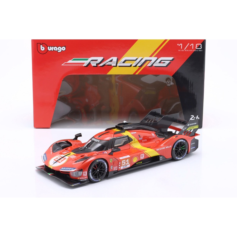 Bburago Ferrari 499P 3.0L Turbo V6 No 51 Team Ferrari AF Corse 2024 24hr Qatar - Red 1:18
