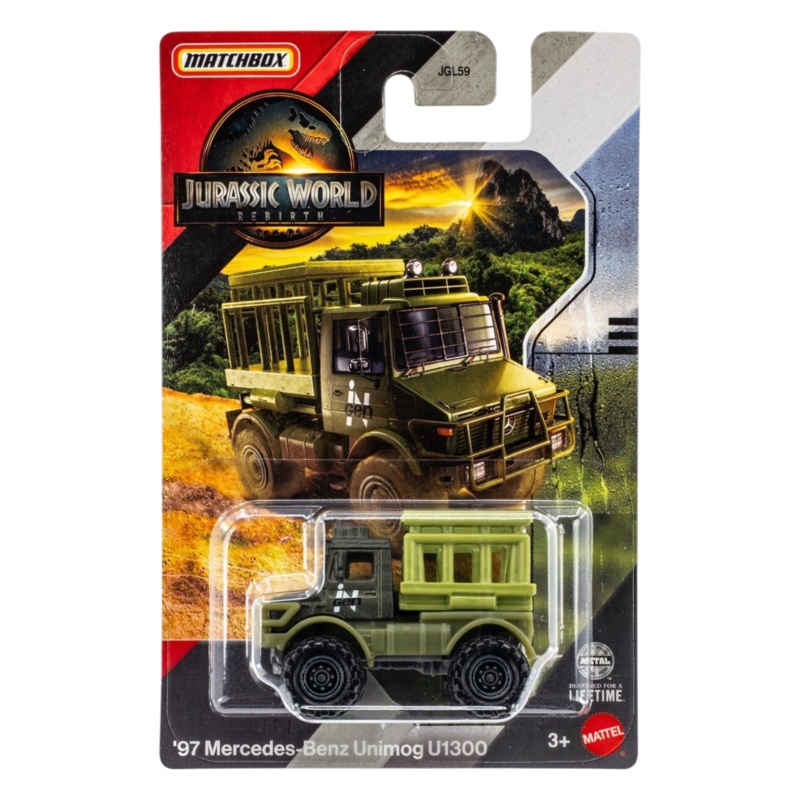 Matchbox Jurassic World Rebirth 97 Mercedes-Benz Unimog U1300 Imported Mainline Card Art 1:64 Scale