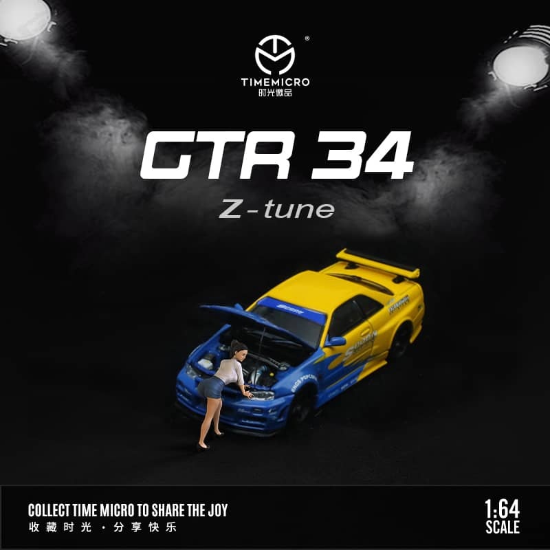 Time Micro 1/64 Skyline GT-R R34 Nismo Z-Tune - Spoon (Open-Hood, Visible Engine)