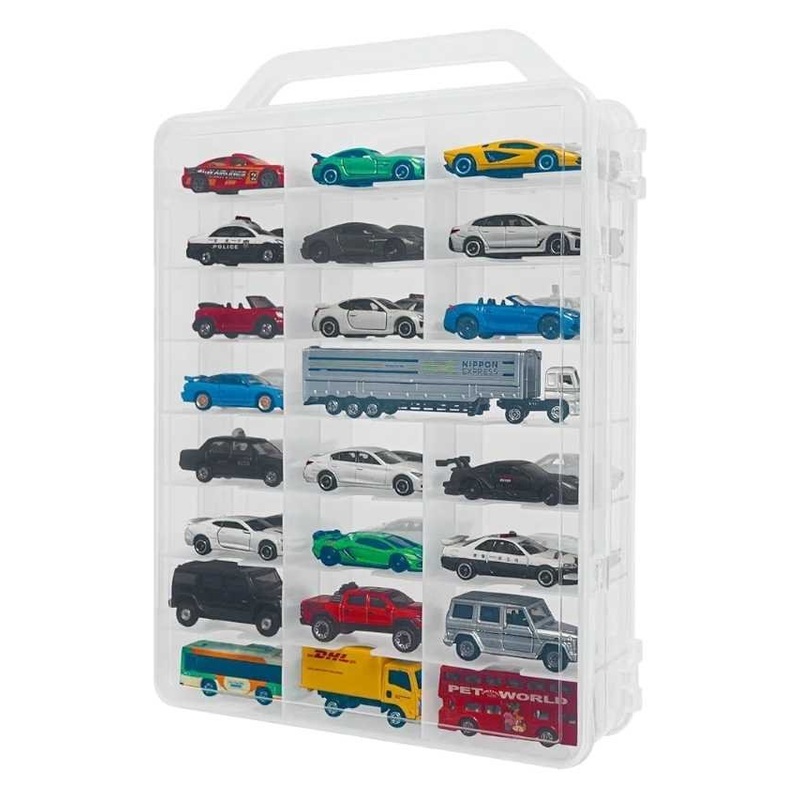 GUNSEED Tomica Storage Case, Mini Car Case with Handle, Double-Sided Storage Tomica Case, Stores 46-48 Vehicles, Mini Car, Hot Wheels, Tomica Storage