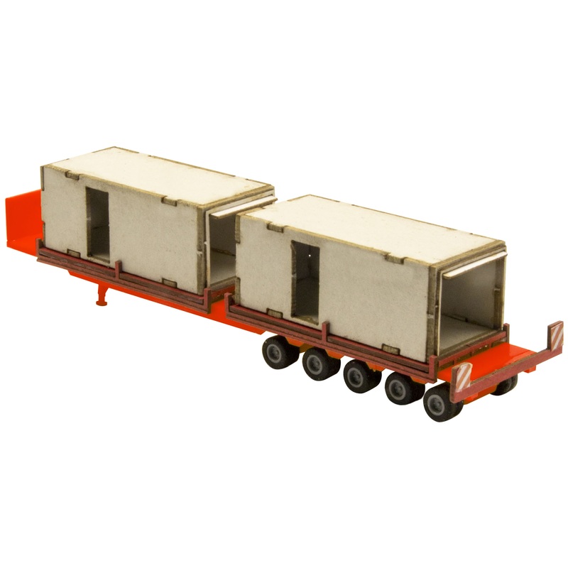 Low loader truck - heavy load transport prefabricated garages long - red