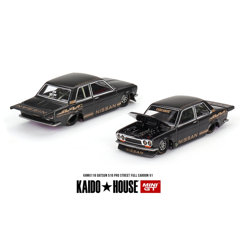 Mini GT x KaidoHouse 1/64 Datsun 510 Pro Street Full Carbon V1- Black Carbon