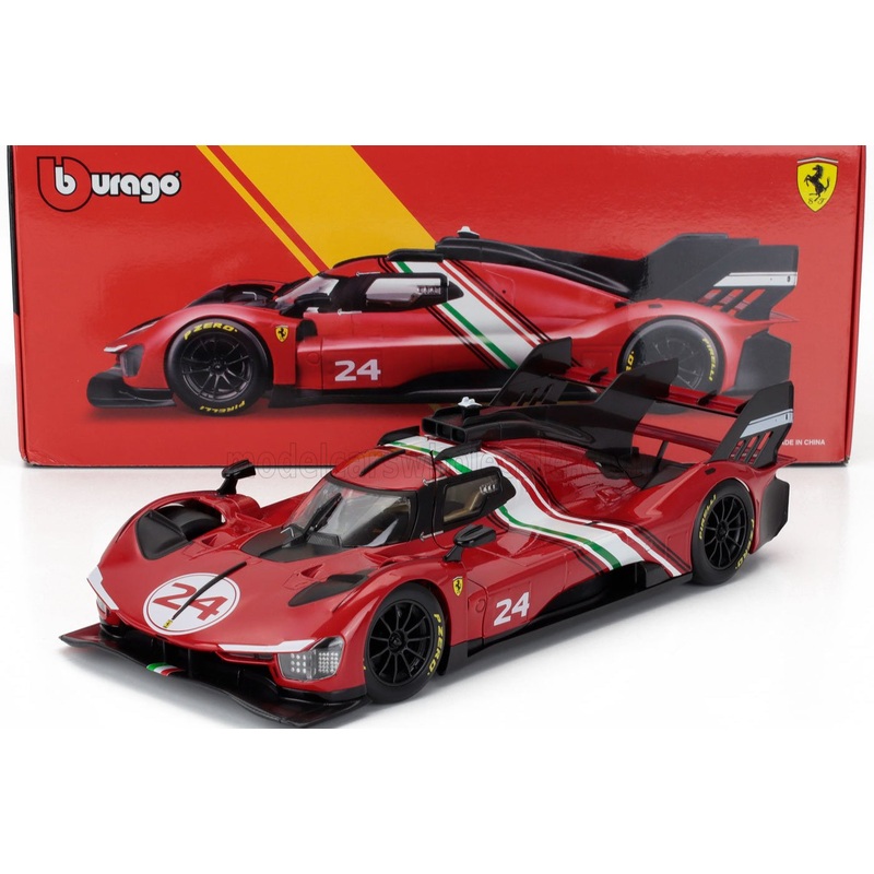 Bburago 2024 Ferrari 499P 3.0L Turbo V6 No 24 Modificata 2024 - Red & Black 1:18