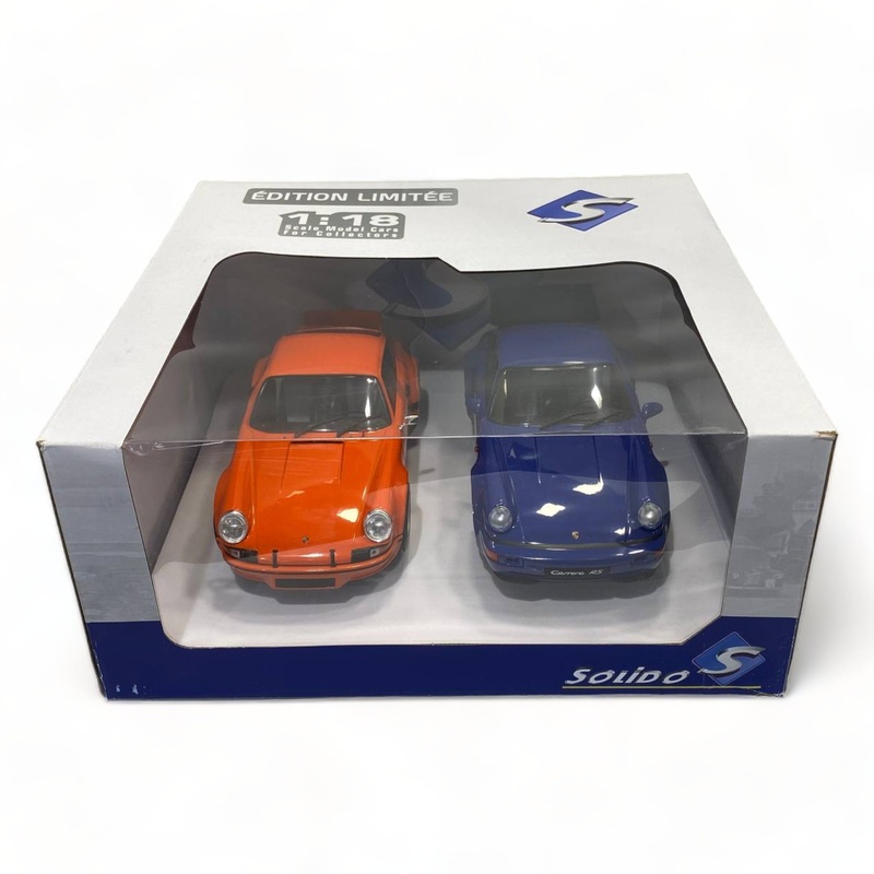 1/18 Solido Porsche 911 RSR ORANGE & 964 RS BLUE PACK ORANGE & BLUE Model Car