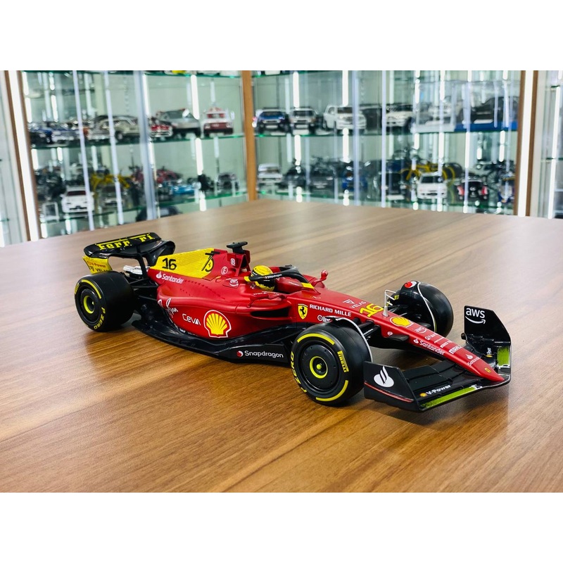 1/18 Diecast Bburago Ferrari F1-75 C. Leclerc #16 matt Red / Yellow