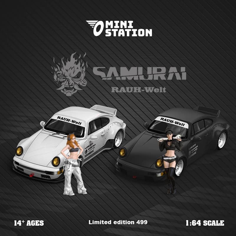 Mini Station x Time Micro 1/64 RWB964 GT Wing WildBody - Samurai Cyberpunk Livery