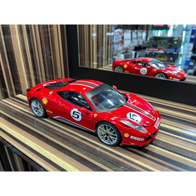 Hot Wheels Elite Ferrari 458 Challenge #5 - 1/18 Diecast Model, All Opening - Red