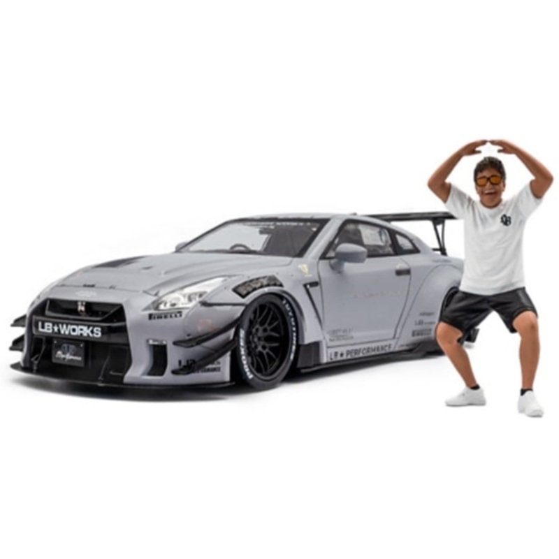 Solido Nissan GT-R (R35) W/ Liberty Walk Body Kit 2.0 Grey w/ Kato San Figure 1:18