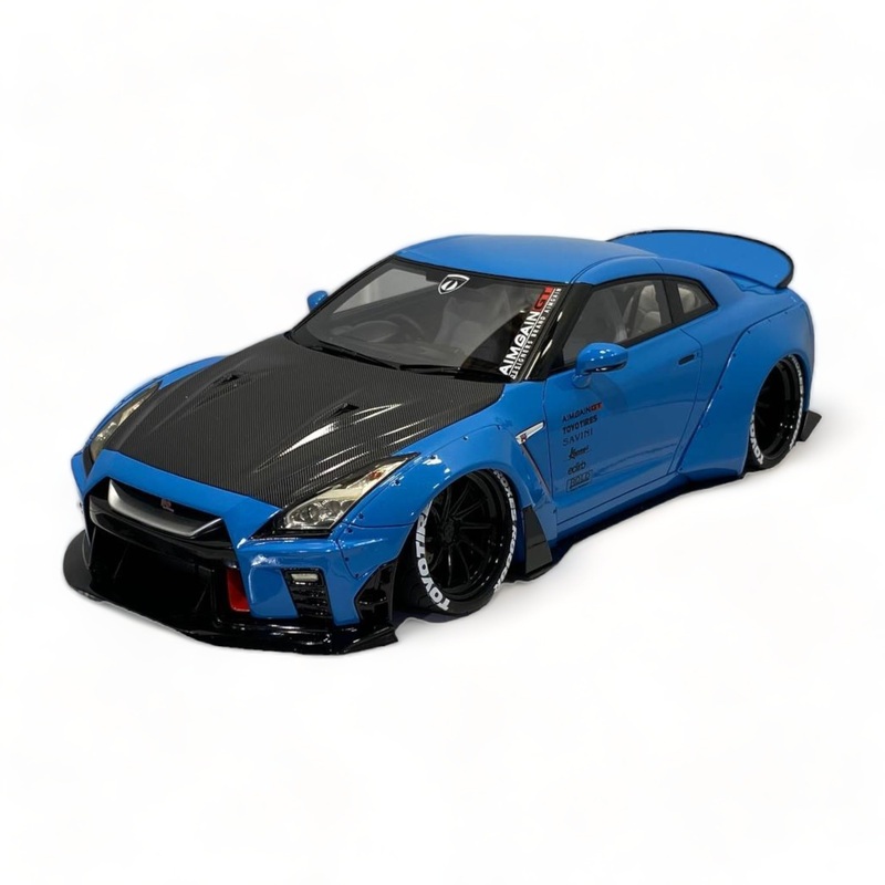 1/18 Diecast Miniature Nissan GT-R R35 LBWK LB*Performance Blue/Carbon Aimgain Model Car
