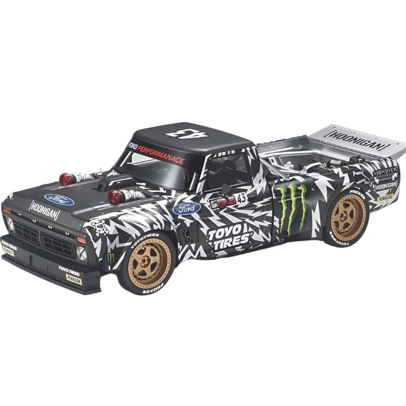 Top Marques 1977 Ford USA F-150 Pick-Up #43 Hoonigan 2018 Gymkhana Ken Block Black w/ Gold Wheels 1:18