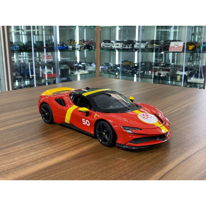 1/18 Diecast Full opening Bburago Ferrari SF90 Stradale Assetto Fiorano #50  Red / Yellow stripe